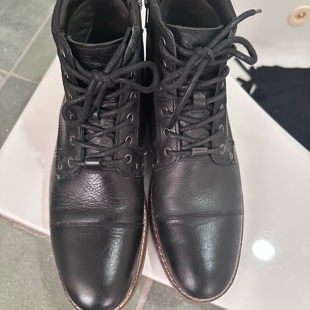 Black Leather Lace-Up Boots with Textured Finish